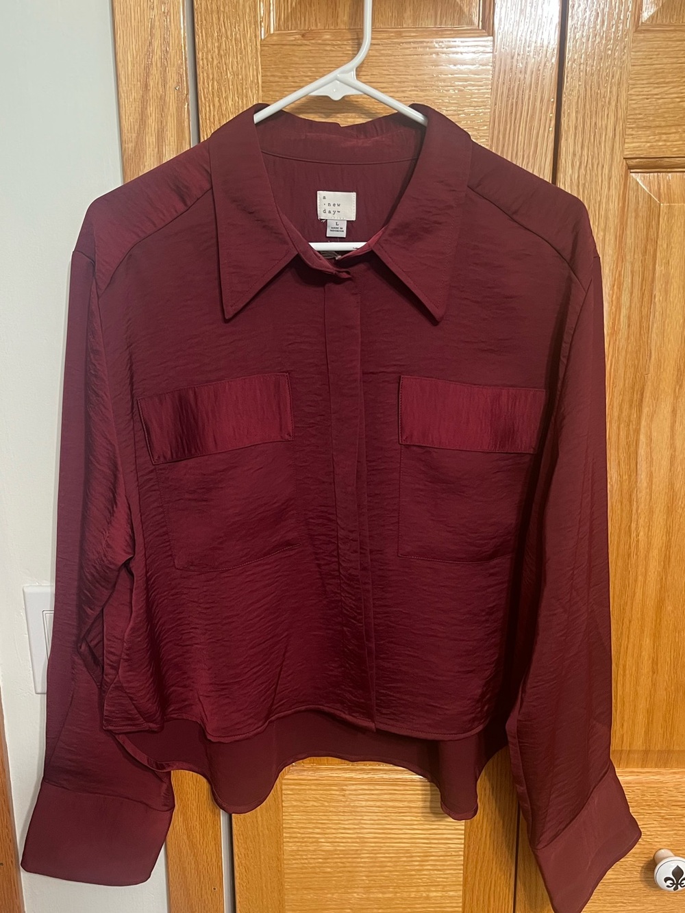 A New Day Women's Burgundy Button-Front Blouse Size Large NWT